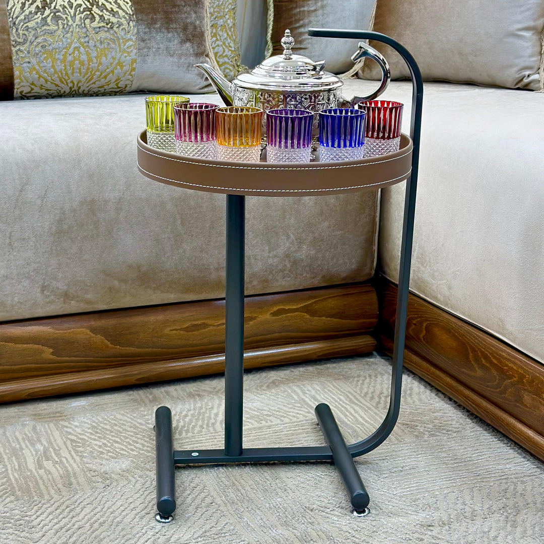Table d'appoint ronde 40x68cm en simili cuir
