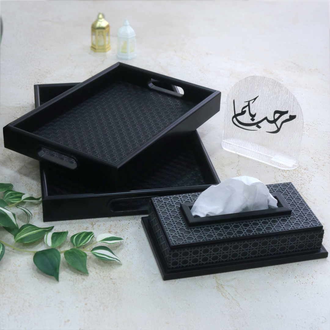 Set 2 plateaux 32cm + 41cm + boîte mouchoir 24cm + décor