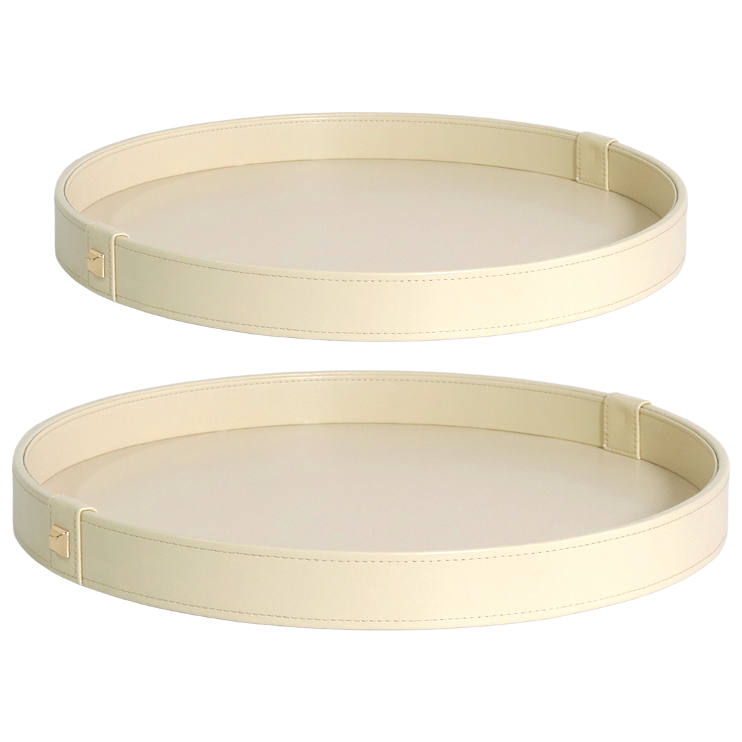 Set 2 plateaux ronds beige en cuir 36cm + 40cm