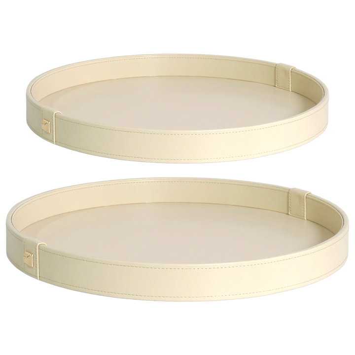 Set 2 plateaux ronds beige en cuir 36cm + 40cm