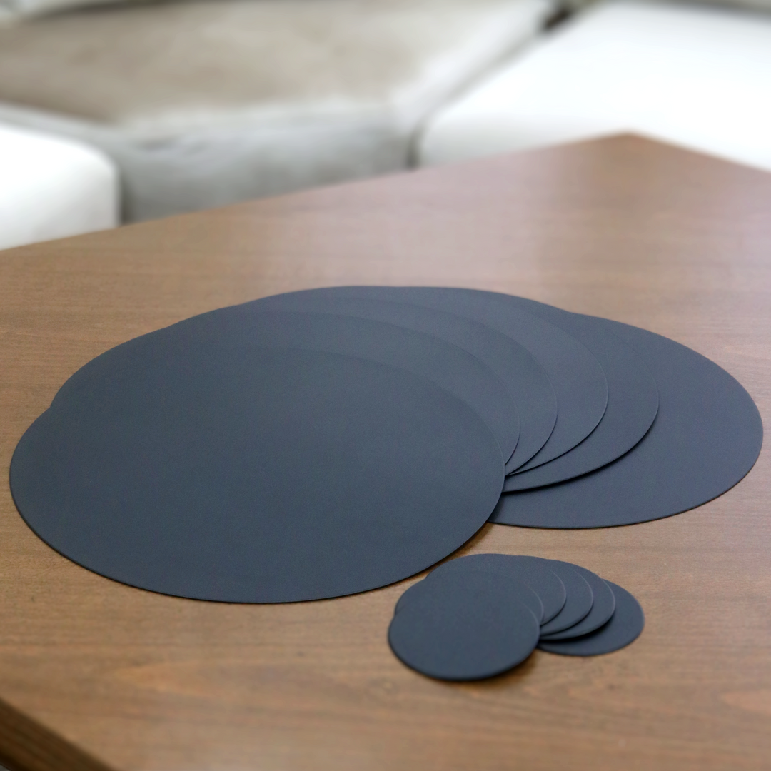 6 sets de table ronds 38cm en simili cuir + 6 sous tasses ronds 10cm