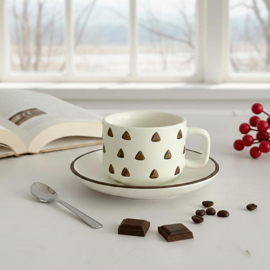 Set 6 tasses 7x5cm et sous tasses 12cm en céramique