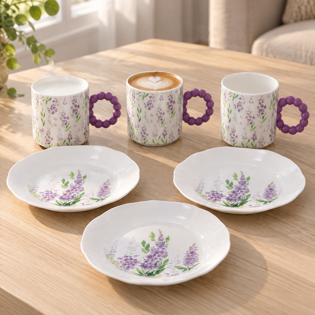 Set 3 mug 420ML + 3 assiettes 19cm lavande