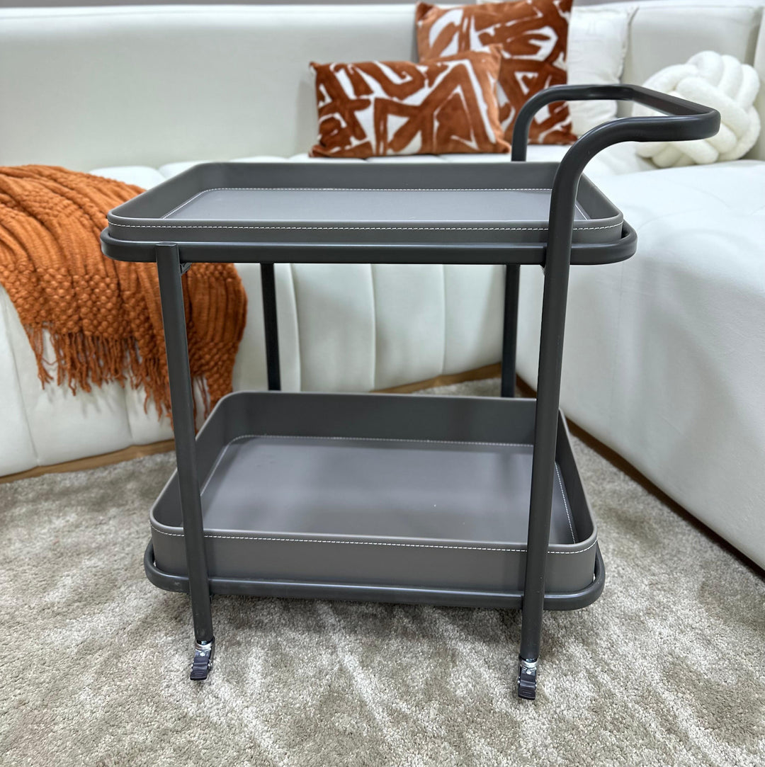 Chariot rectangulaire 2 niveaux 57x38x66cm en simili cuir modèle 1
