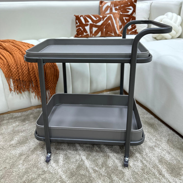 Chariot rectangulaire 2 niveaux 57x38x66cm en simili cuir modèle 1