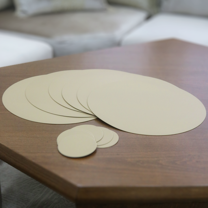 6 sets de table ronds 38cm en simili cuir + 6 sous tasses ronds 10cm