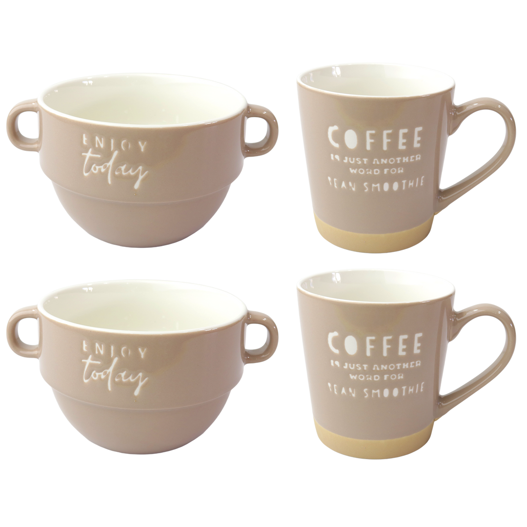 Set 2 mugs 9,50x10cm + 2 bols 12x8,50cm