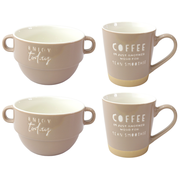 Set 2 mugs 9,50x10cm + 2 bols 12x8,50cm
