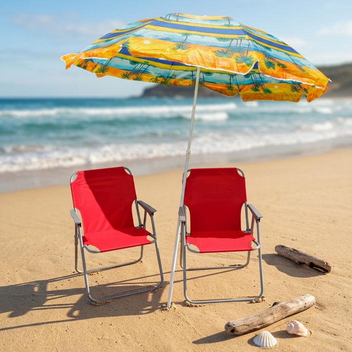Set 2 chaises pliables + parasol 180cm
