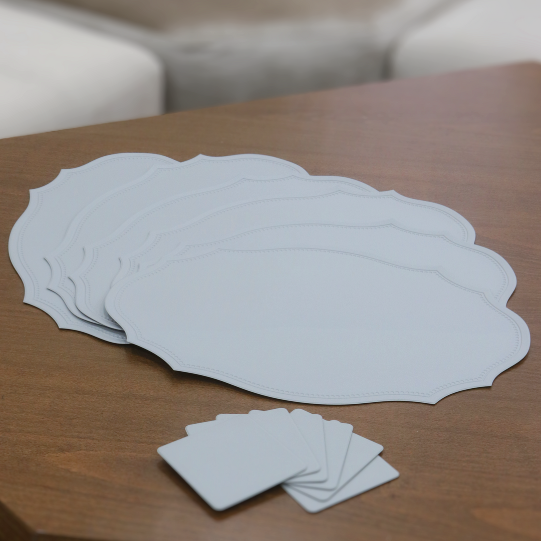 6 sets de table ovales 45cm en simili cuir + 6 sous tasses carrés 10cm