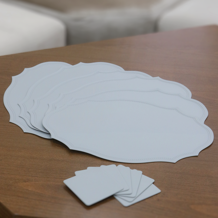 6 sets de table ovales 45cm en simili cuir + 6 sous tasses carrés 10cm