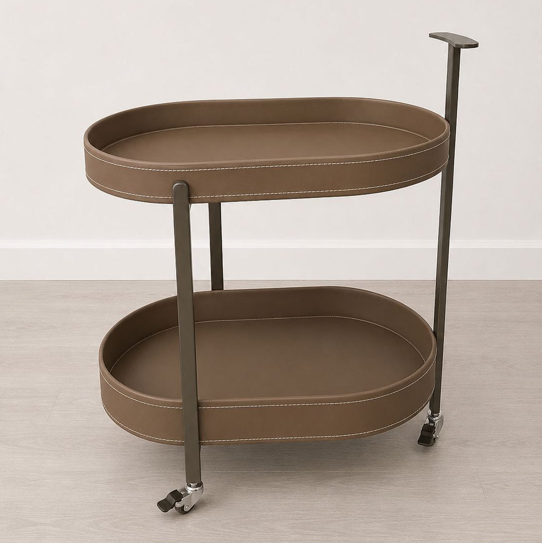 Chariot ovale 2 niveaux 53x35x66cm en simili cuir