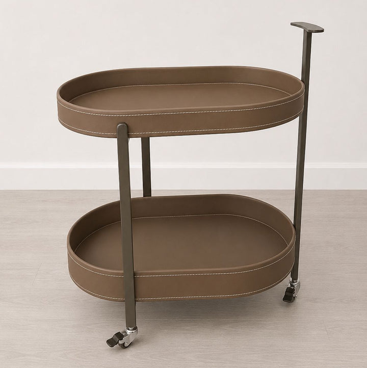 Chariot ovale 2 niveaux 53x35x66cm en simili cuir