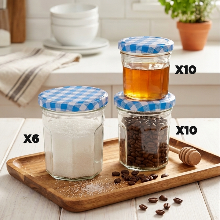 Set 26 jarres en verre 10x100ML + 10x200ML + 6x250ML