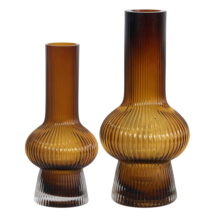 Set 2 vases en verre marron 26cm + 33cm