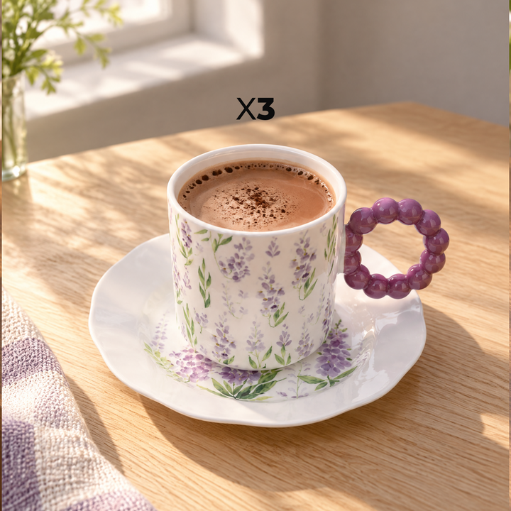 Set 3 mug 420ML + 3 assiettes 19cm lavande