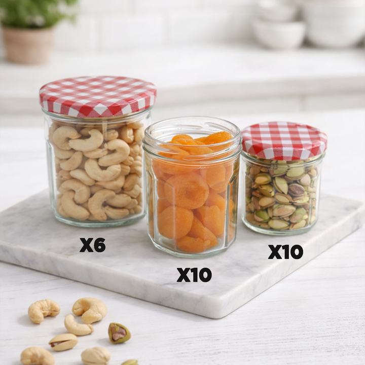 Set 26 jarres en verre 10x100ML + 10x200ML + 6x250ML