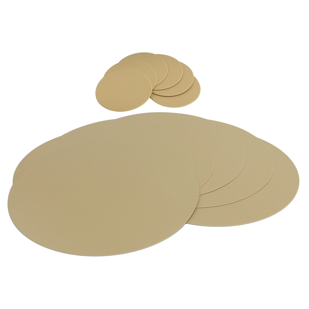 6 sets de table ronds 38cm en simili cuir + 6 sous tasses ronds 10cm