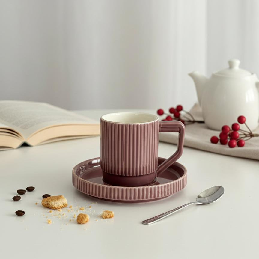 Set 6 tasses 5x6cm et sous tasses mauve 10,50cm