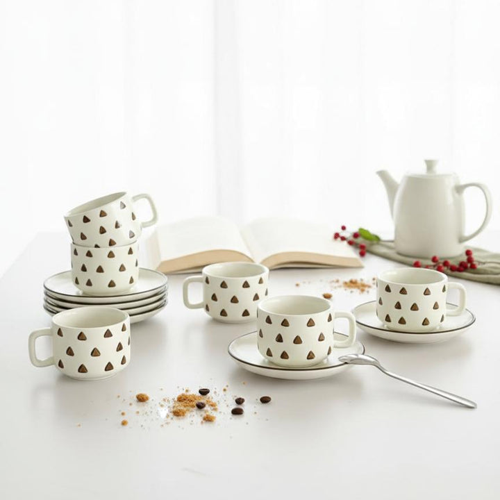 Set 6 tasses 7x5cm et sous tasses 12cm en céramique