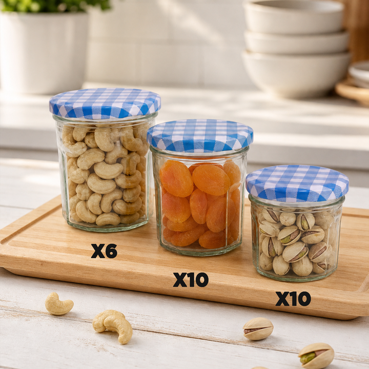 Set 26 jarres en verre 10x100ML + 10x200ML + 6x250ML