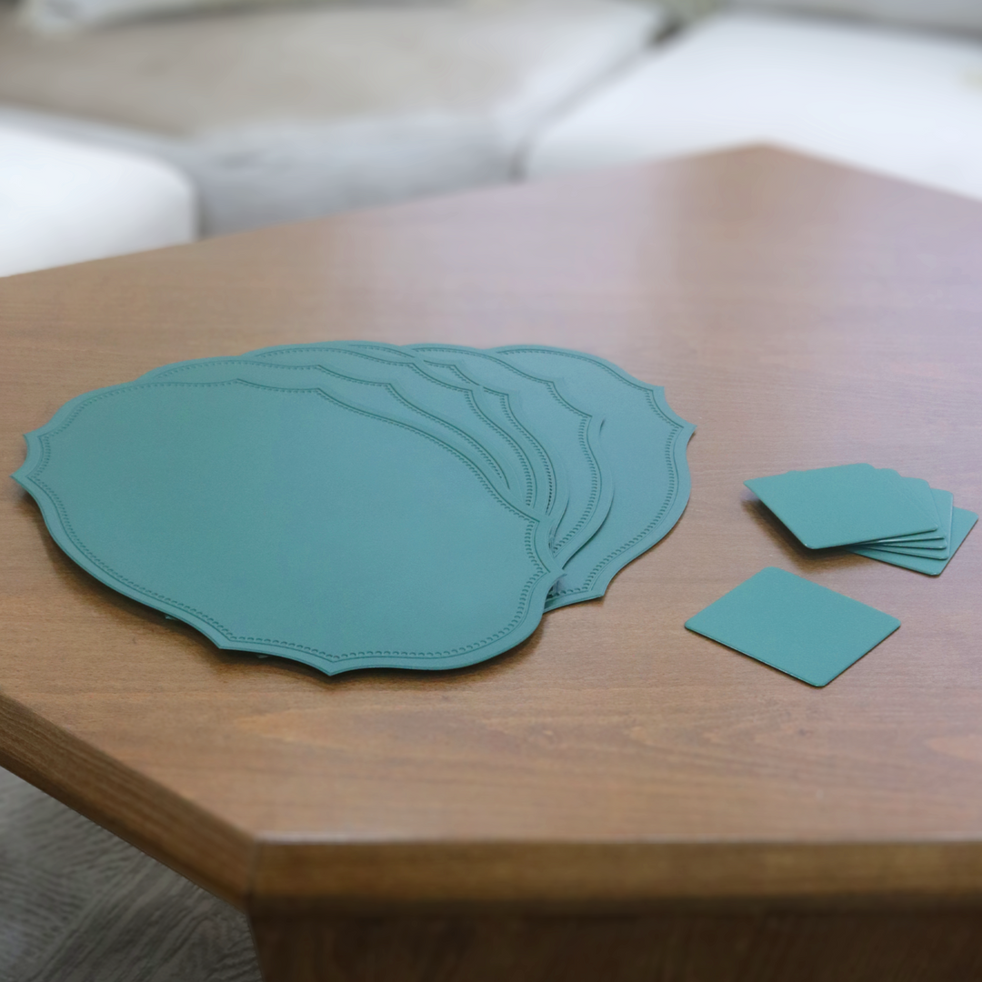 6 sets de table ovales 45cm en simili cuir + 6 sous tasses carrés 10cm