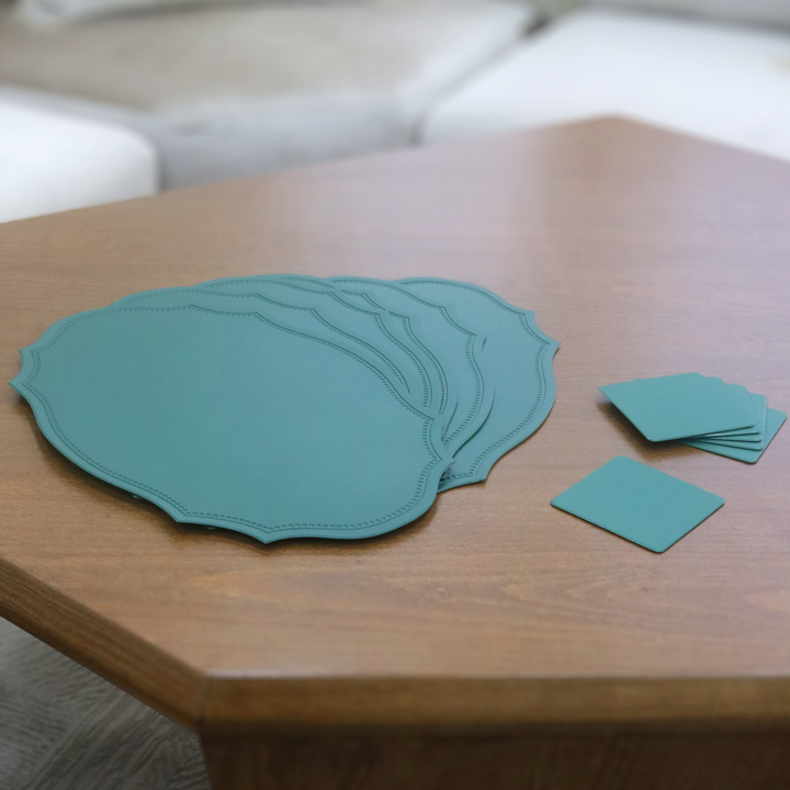 6 sets de table ovales 45cm en simili cuir + 6 sous tasses carrés 10cm