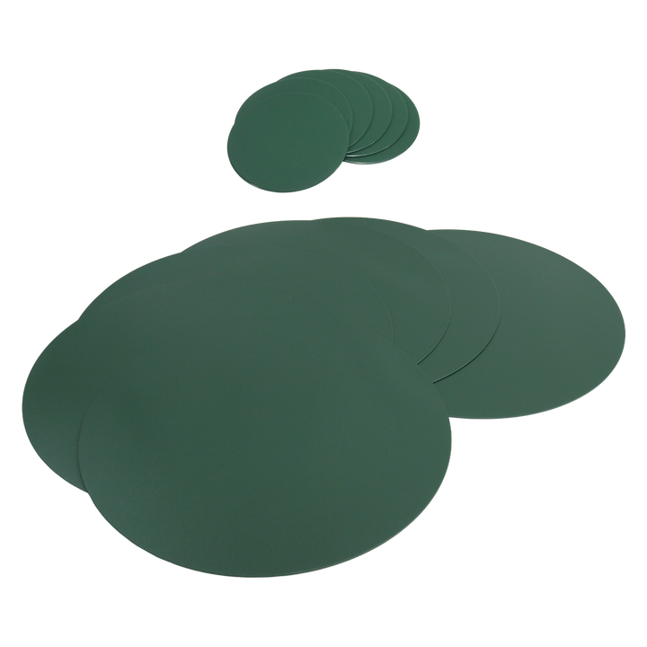 6 sets de table ronds 38cm en simili cuir + 6 sous tasses ronds 10cm