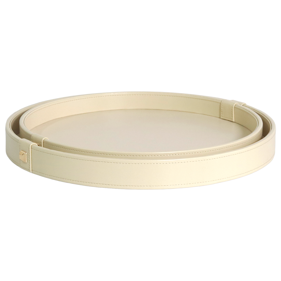 Set 2 plateaux ronds beige en cuir 36cm + 40cm