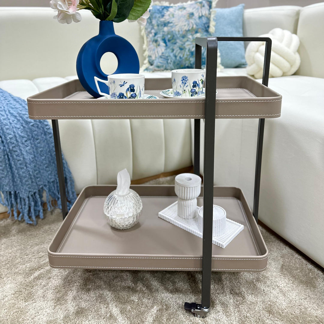 Chariot rectangulaire 2 niveaux 54x35x67cm en simili cuir
