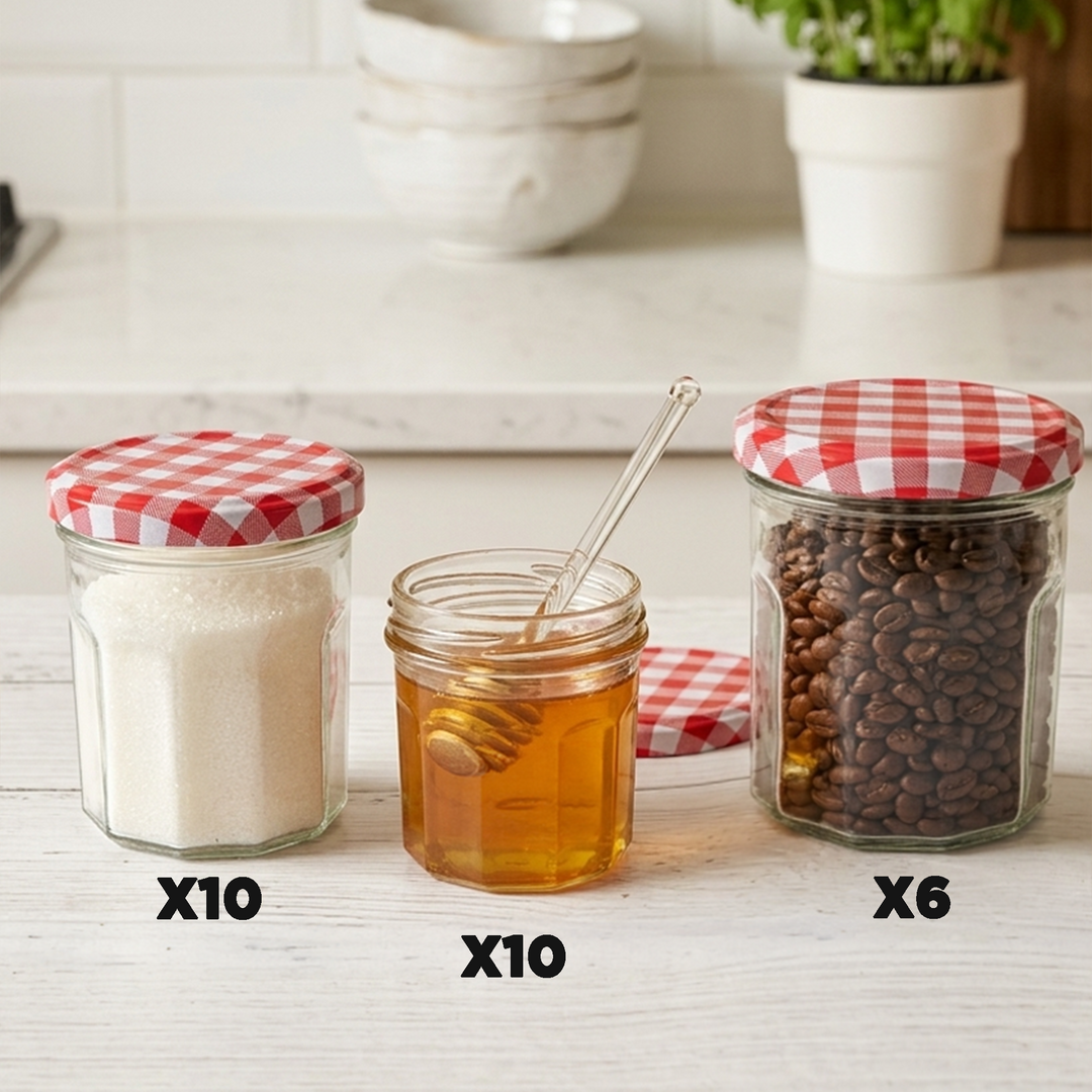 Set 26 jarres en verre 10x100ML + 10x200ML + 6x250ML