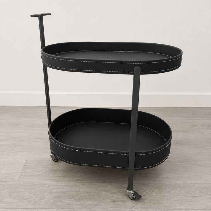 Chariot ovale 2 niveaux 53x35x66cm en simili cuir