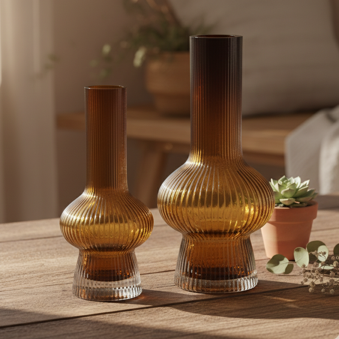 Set 2 vases en verre marron 26cm + 33cm