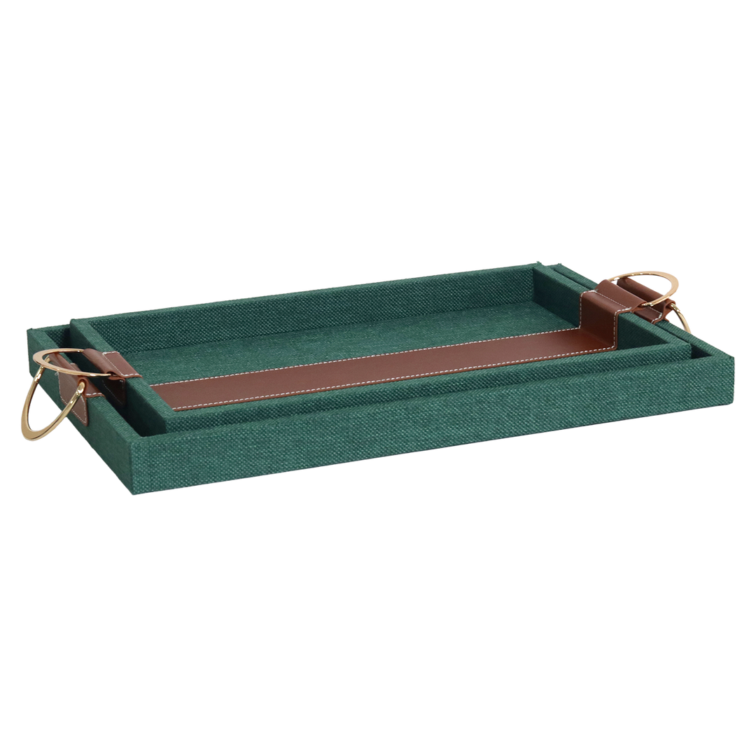 Set 2 plateaux vert camel 35cm + 40cm