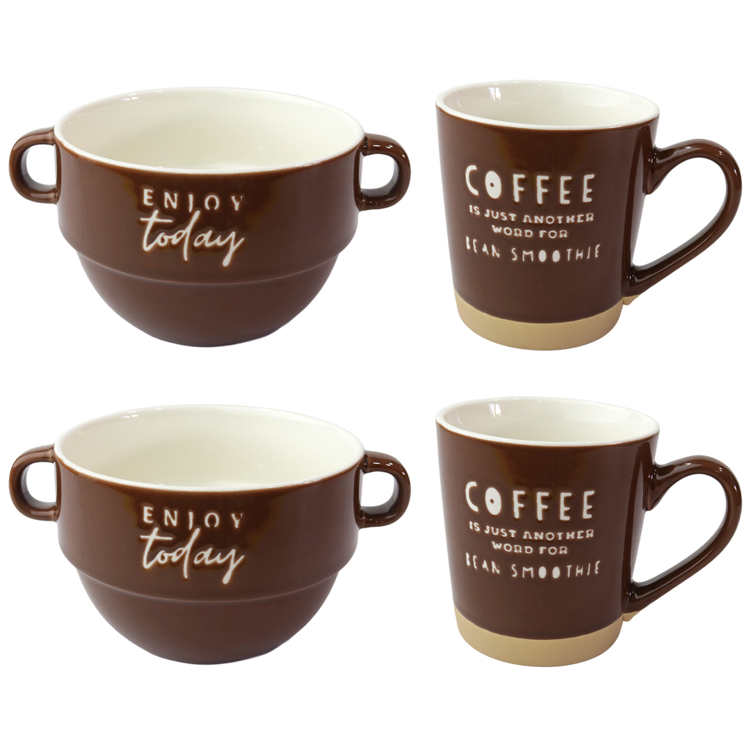 Set 2 mugs 9,50x10cm + 2 bols 12x8,50cm
