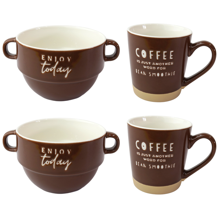 Set 2 mugs 9,50x10cm + 2 bols 12x8,50cm