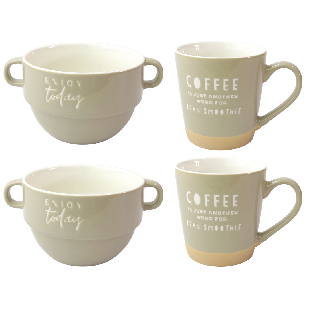 Set 2 mugs 9,50x10cm + 2 bols 12x8,50cm
