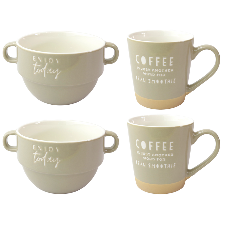 Set 2 mugs 9,50x10cm + 2 bols 12x8,50cm