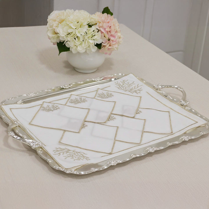 Fond de plateau corail 42x32cm + 6 serviettes 12cm