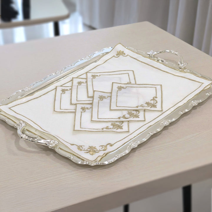 Fond de plateau fleur de lys 42x32cm + 6 serviettes 12cm