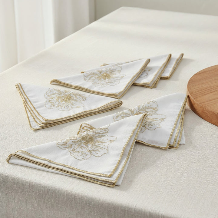 Set 6 serviettes de table fleur noir 37x39cm