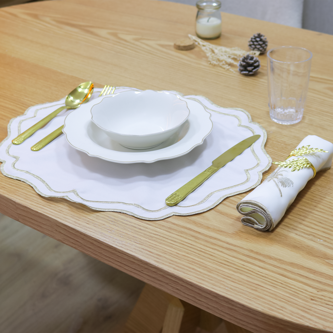 6 sets de table ovales 43x37cm + 6 serviettes palmier 37cm