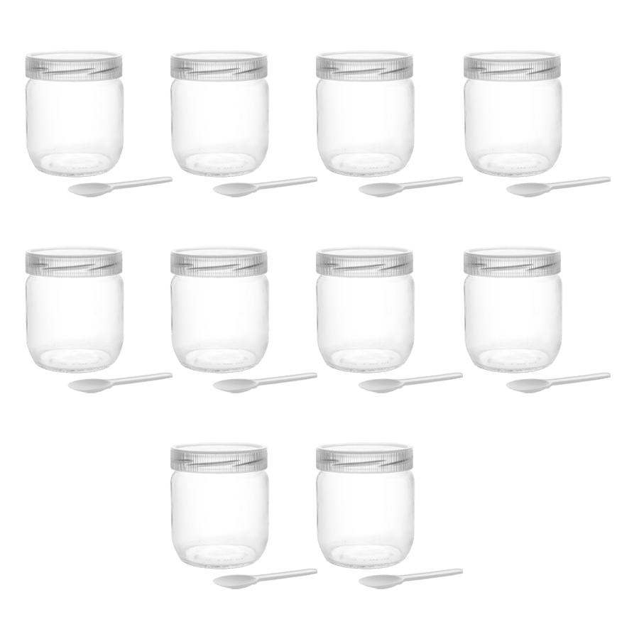 Set 10 pots en verre 425ML avec cuillère - Saga Cuisine