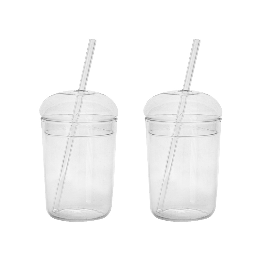 Set 2 gobelet en verre 450ML avec paille - Saga Cuisine