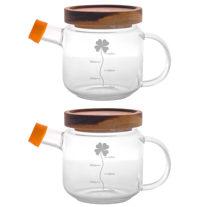 Set 2 huiliers en verre avec couvercle en bois 400ML - Saga Cuisine