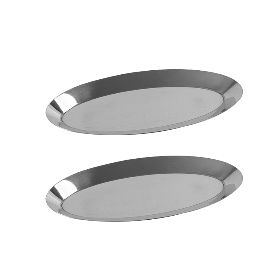 Set 2 plats ovales en métal argenté 24x11cm - Saga Cuisine