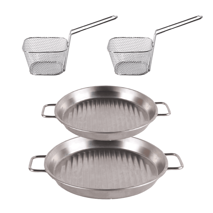 Set 2 poêles argentées 17,50cn et 20cm + 2 paniers à frites - Saga Cuisine