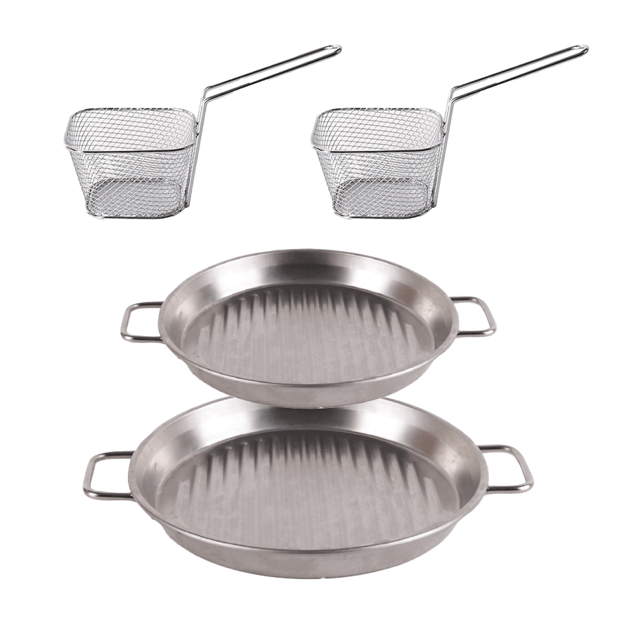 Set 2 poêles argentées 17,50cn et 20cm + 2 paniers à frites - Saga Cuisine