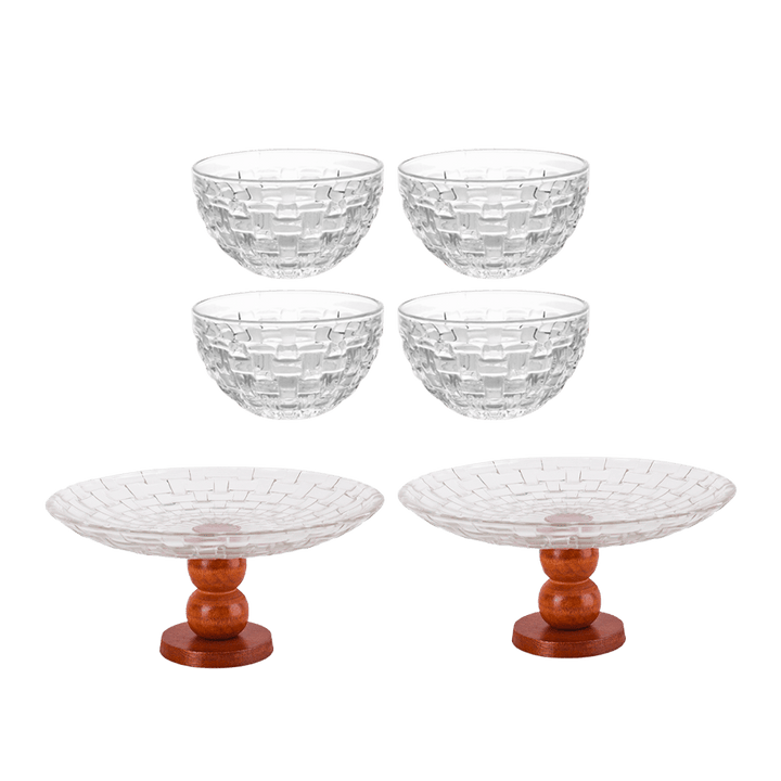 Set 2 présentoirs 20cm + 4 bols 9,50cm en verre - Saga Cuisine