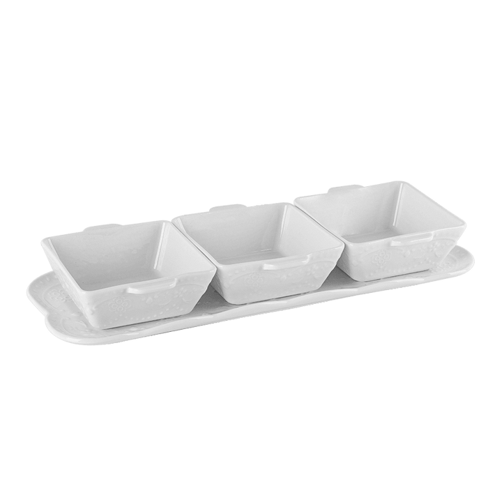 Set 3 ramequins carrés 11cm + plat rectangulaire 37cm - Saga Cuisine